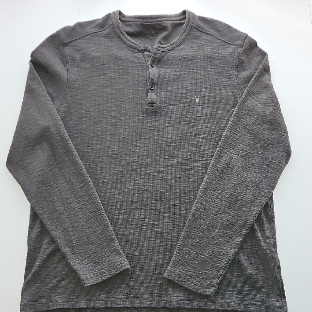 All Saints Charcoal Long Sleeve Henley XXL Regular Fit